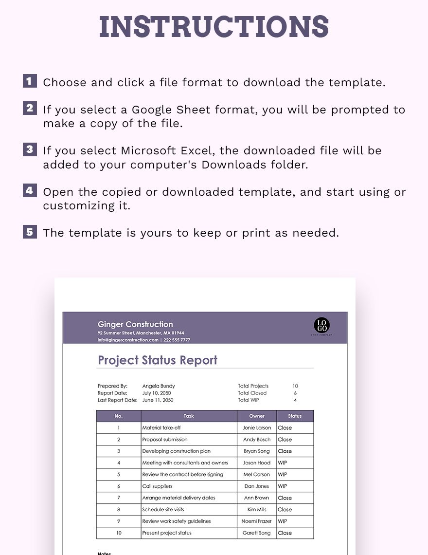 Project Status Report Download In Excel Google Sheets Template