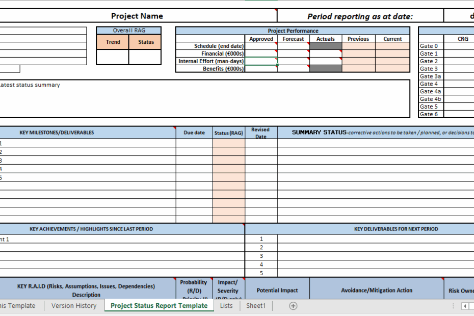 Project Status Report Excel Template Project Status Report Project