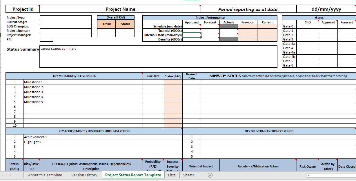 Project Status Report Excel Template Project Status Report Project 
