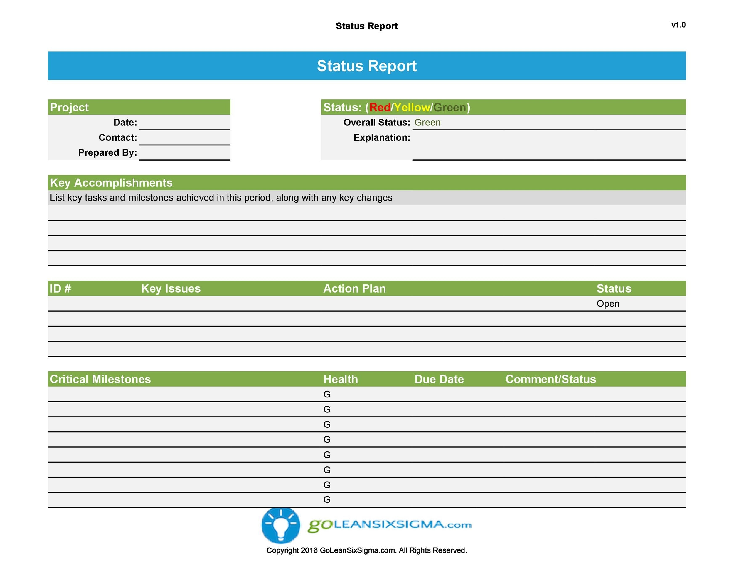 Project Status Report Excel Template