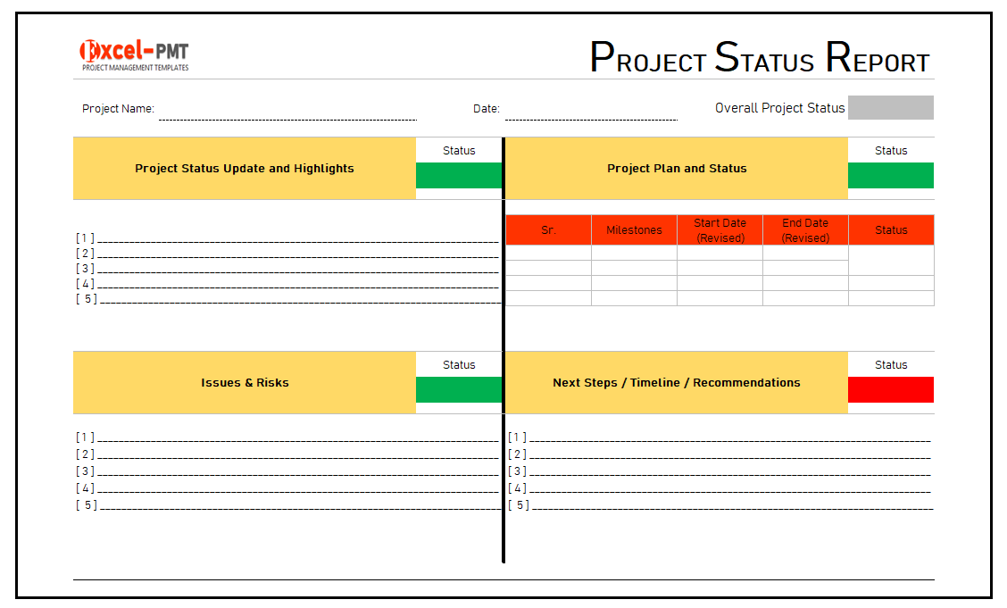 Project Status Report Template Excel