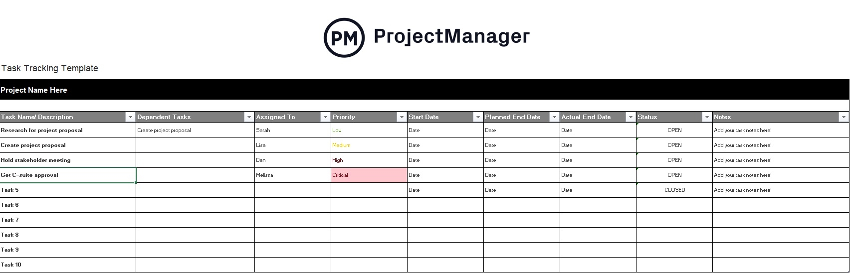 Project Task Tracker Excel Template 2022 