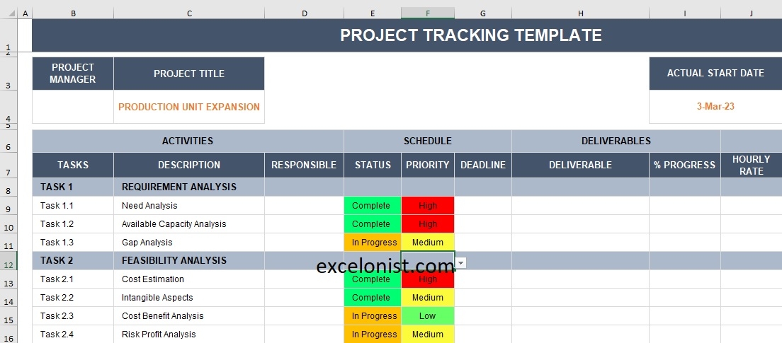 Project Tracker Excel Template