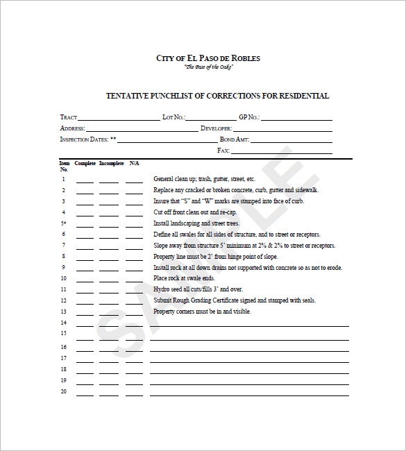 Punch List Template 7 Free Word Excel PDF Format Download