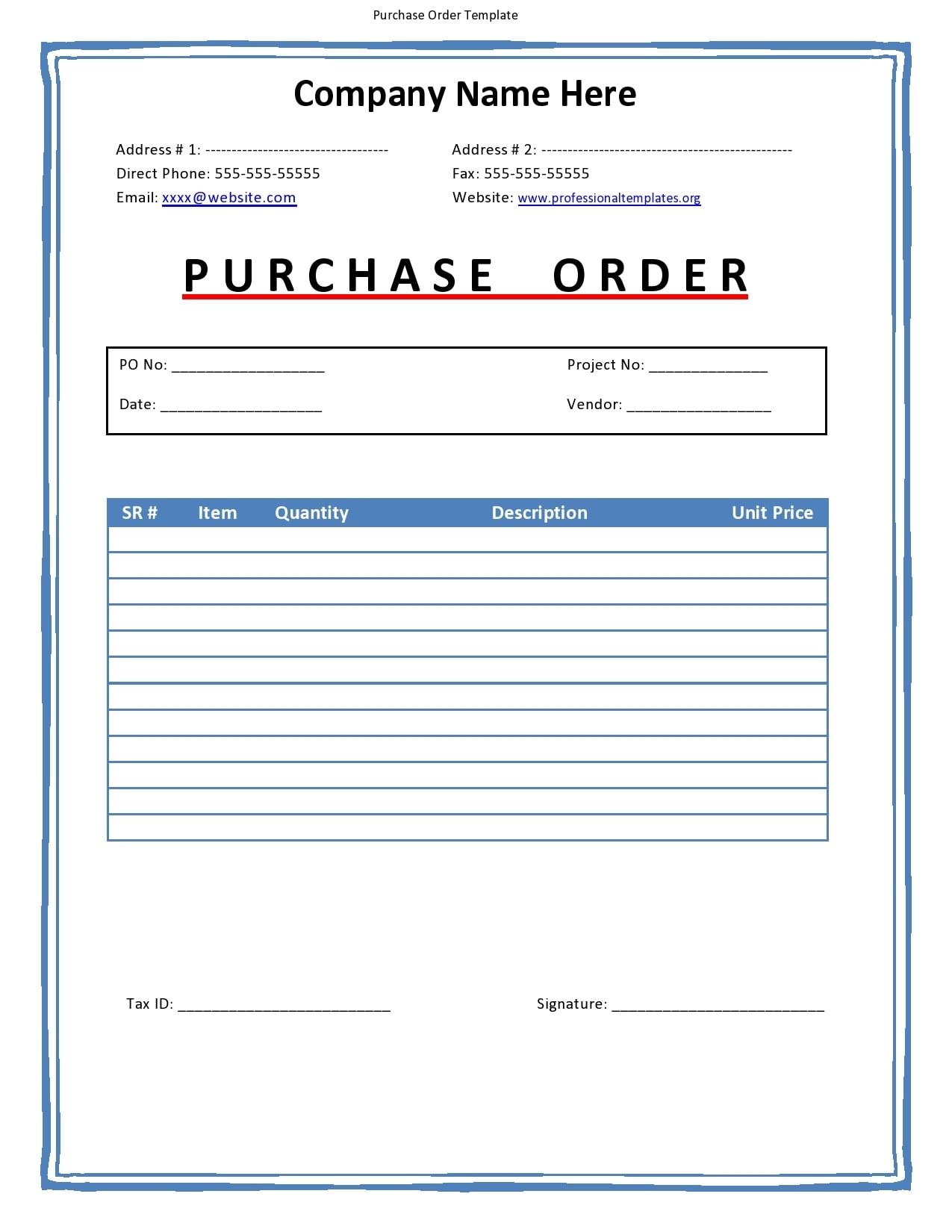 Purchase Order Excel Template