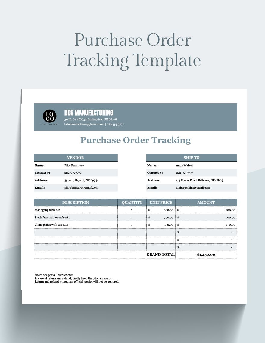 Purchase Order Tracking Template Google Sheets Excel Template