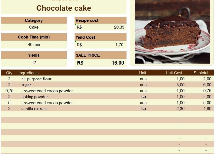 Recipe Sheets Template Excel Exsheets