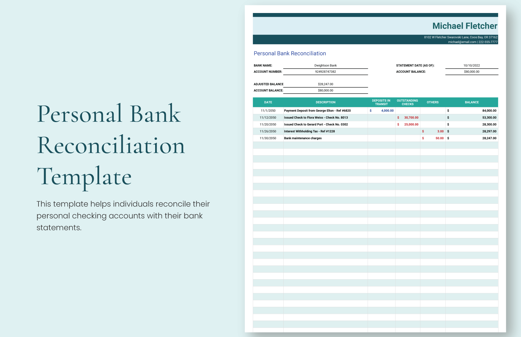 Reconciliation Excel Templates Spreadsheet Free Download Template