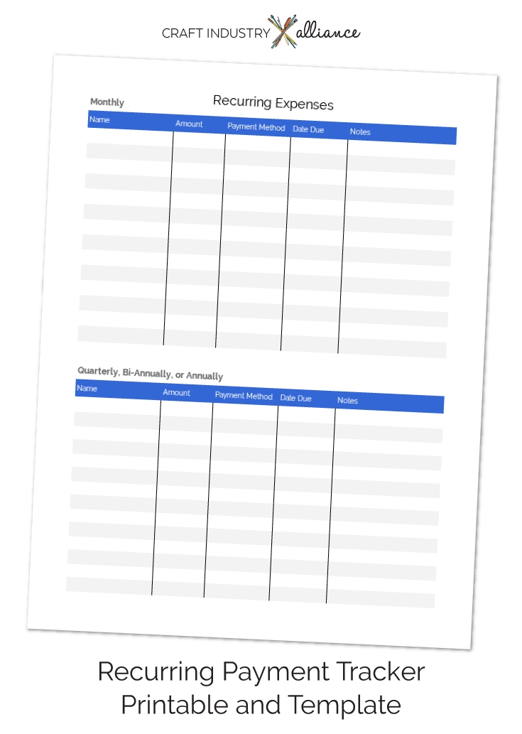 Recurring Payment Tracker Printable And Template Craft Industry 