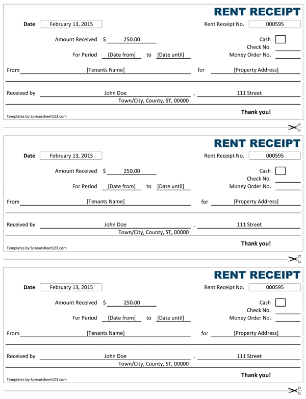 Rent Receipt Template Excel Printable Receipt Template