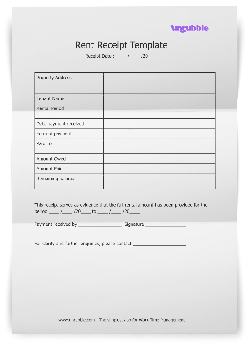 Rent Receipt Template Excel