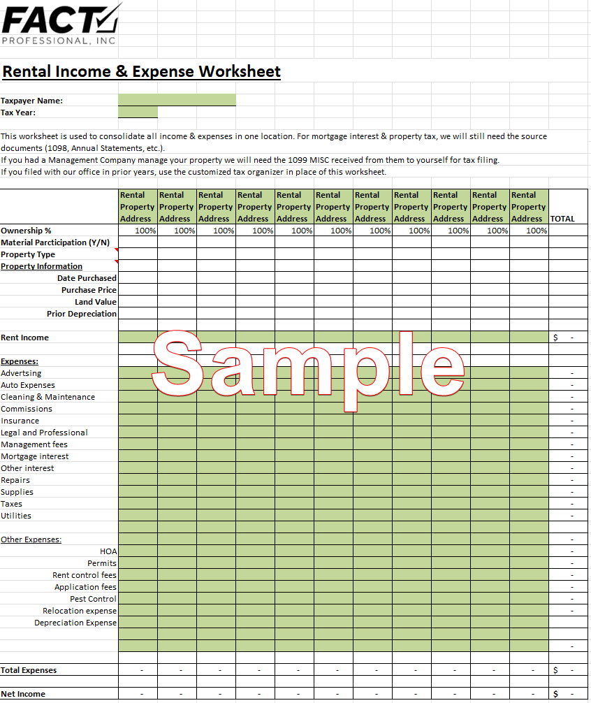 Rental Income And Expense Worksheet Fact Professional
