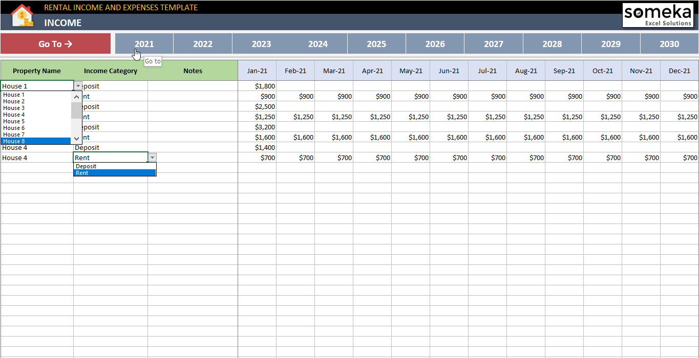 Rental Income Expenses Excel Template Landlords Spreadsheet