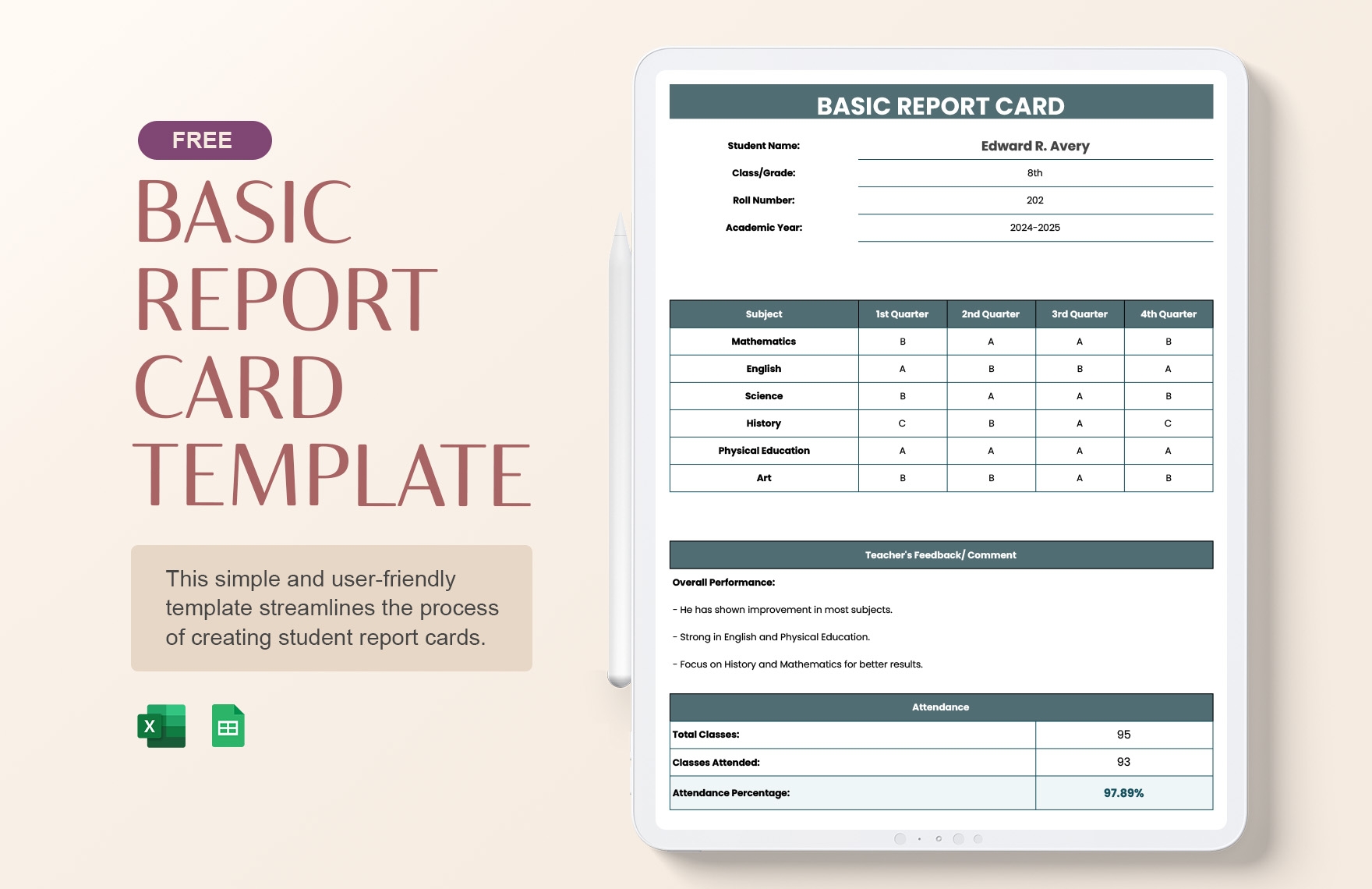 Report Card Template Excel Infoupdate