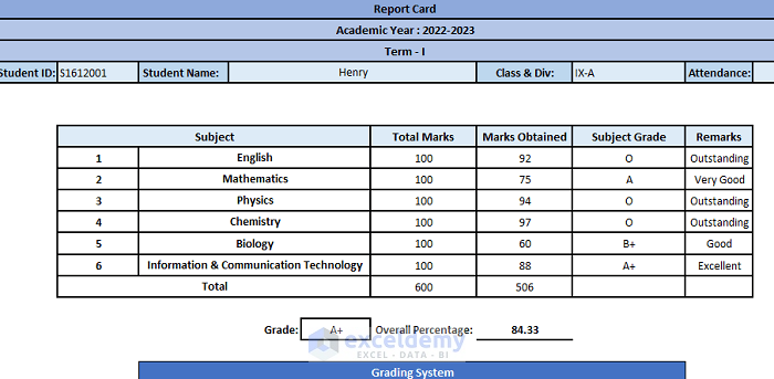 Report Card Template Excel Infoupdate