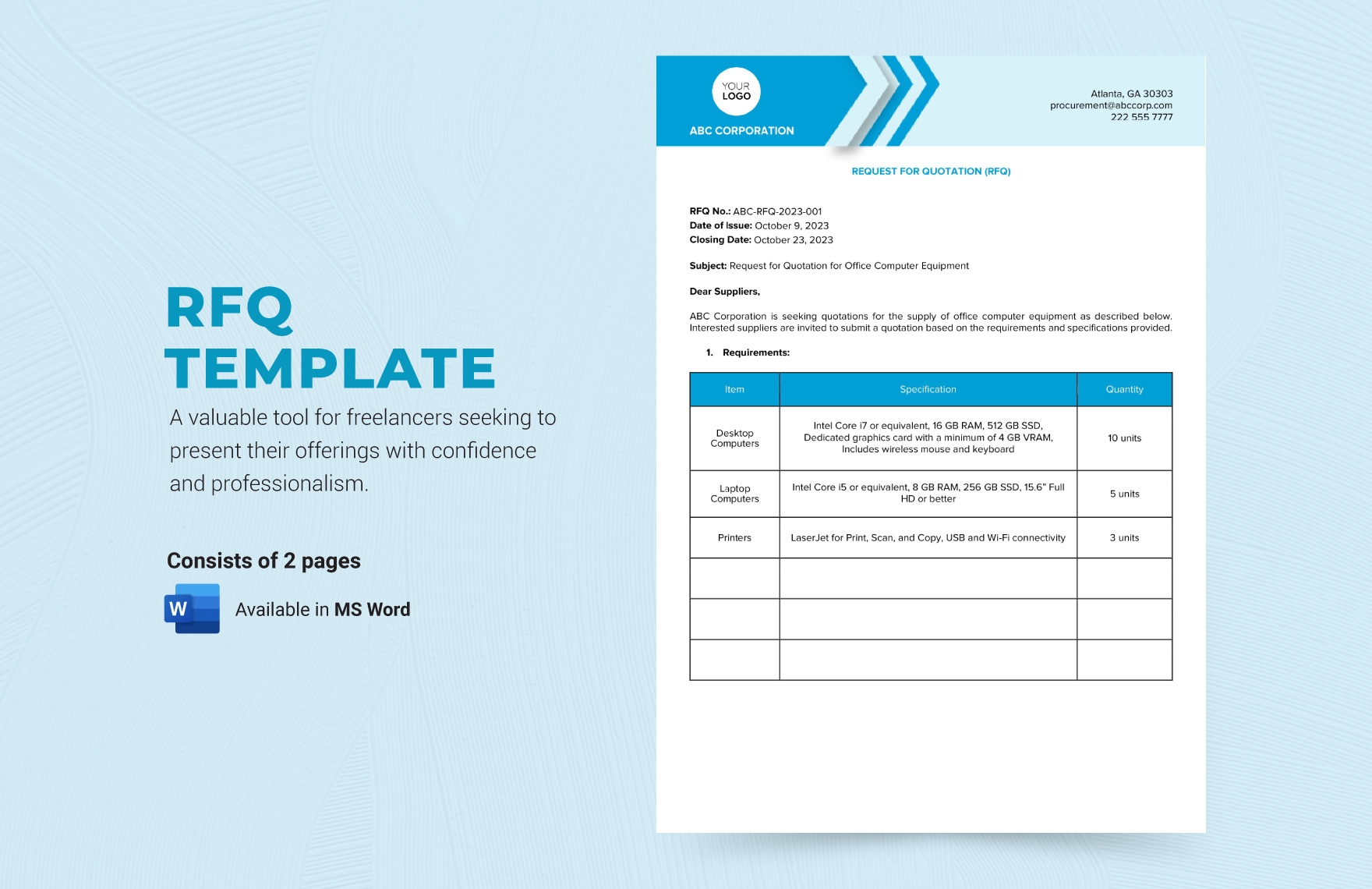 RFQ Template In Word Download Template
