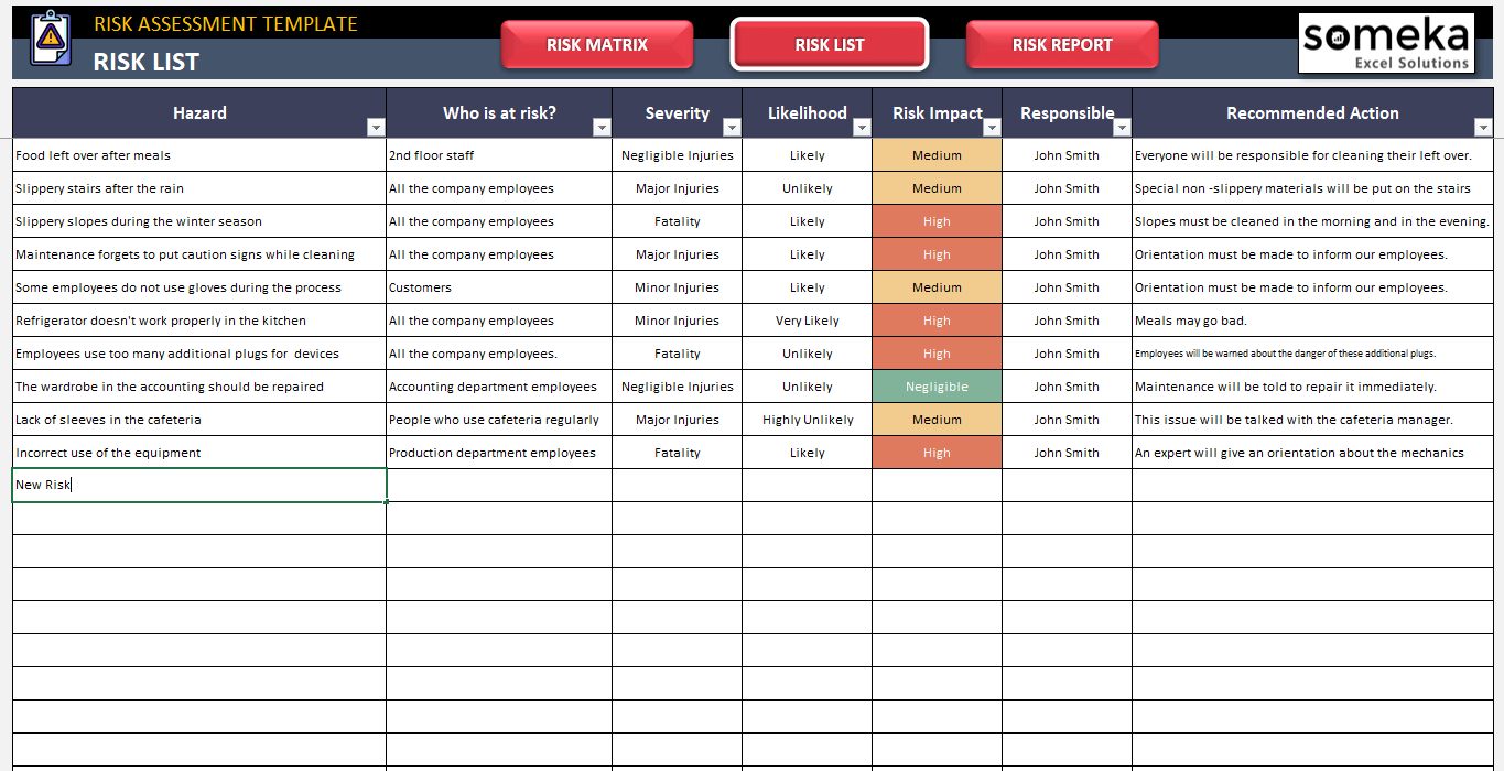 Risk Assessment Template Excel Free Download Printable Form 
