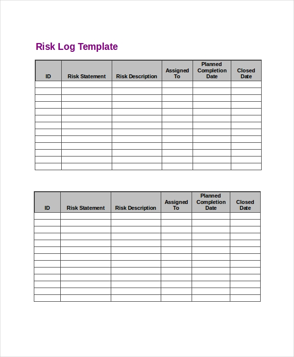 Risk Log Template 10 Free Printable Word Excel PDF Formats 