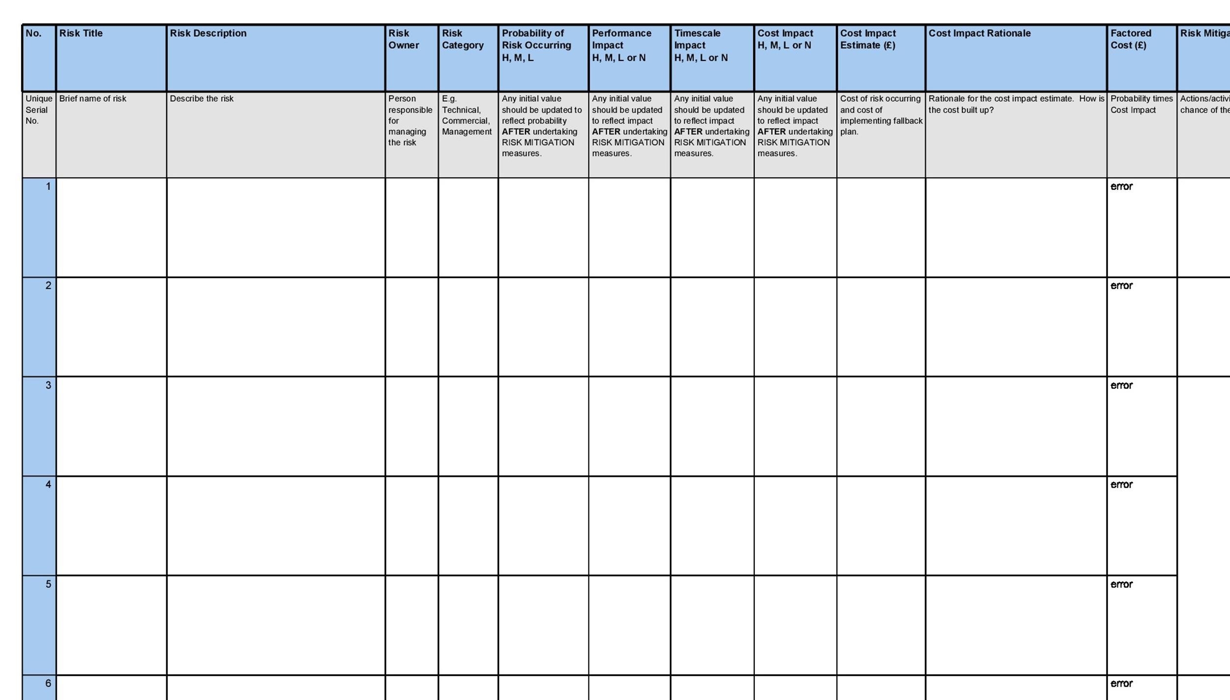 Risk Register Template Excel