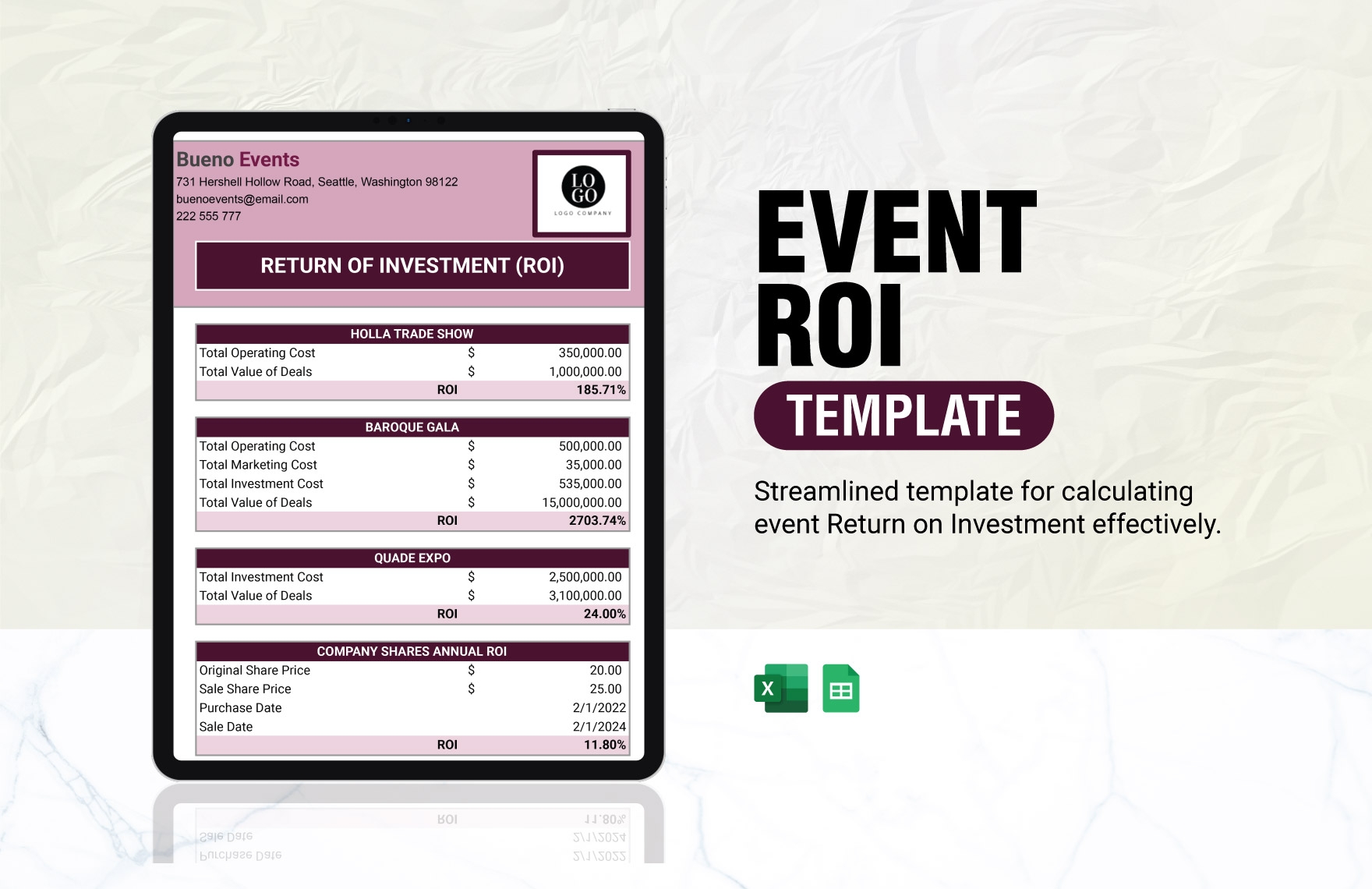 ROI Return Of Investment Templates In Excel FREE Download 