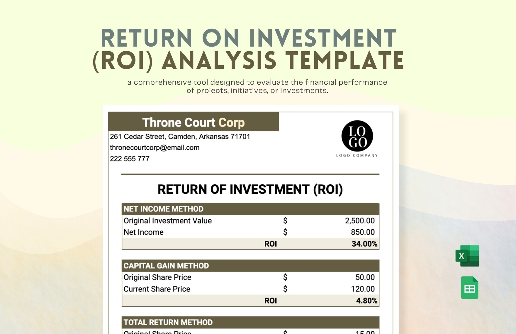 ROI Return Of Investment Templates In Excel FREE Download 