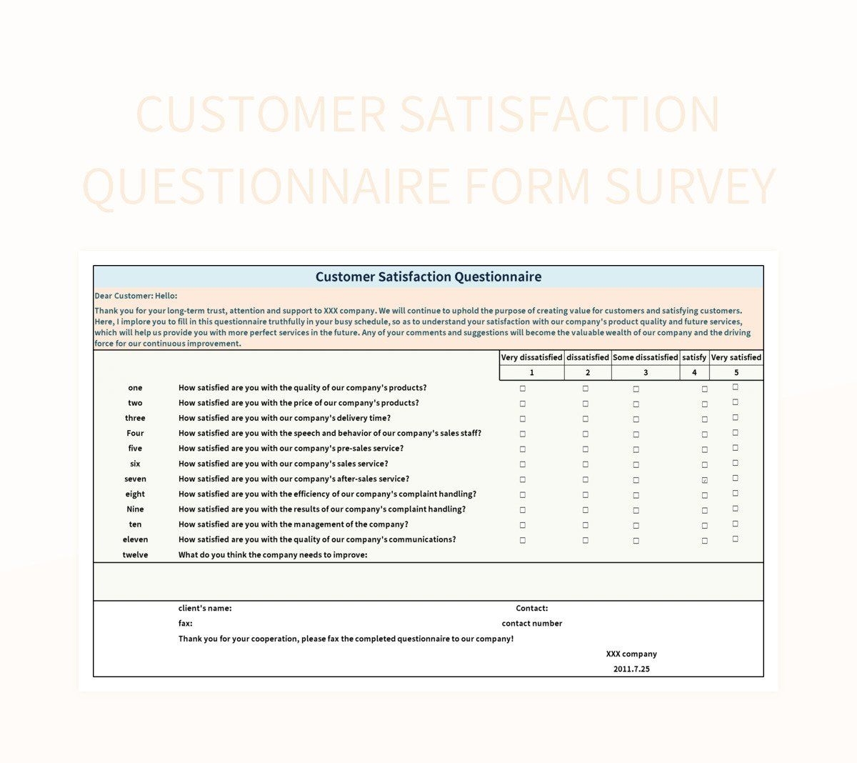 Satisfaction Survey Excel Template Infoupdate