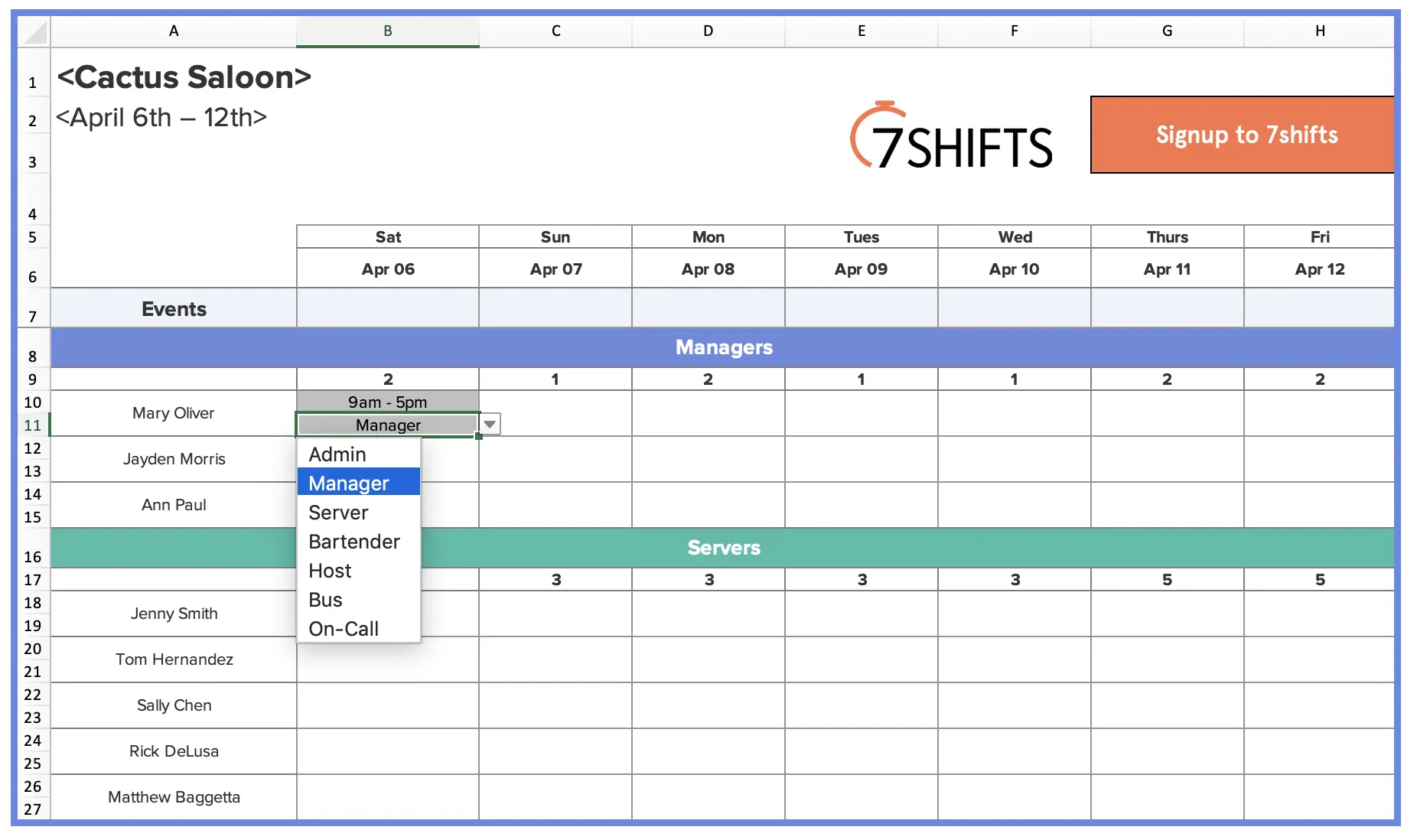 Scheduling Excel Template