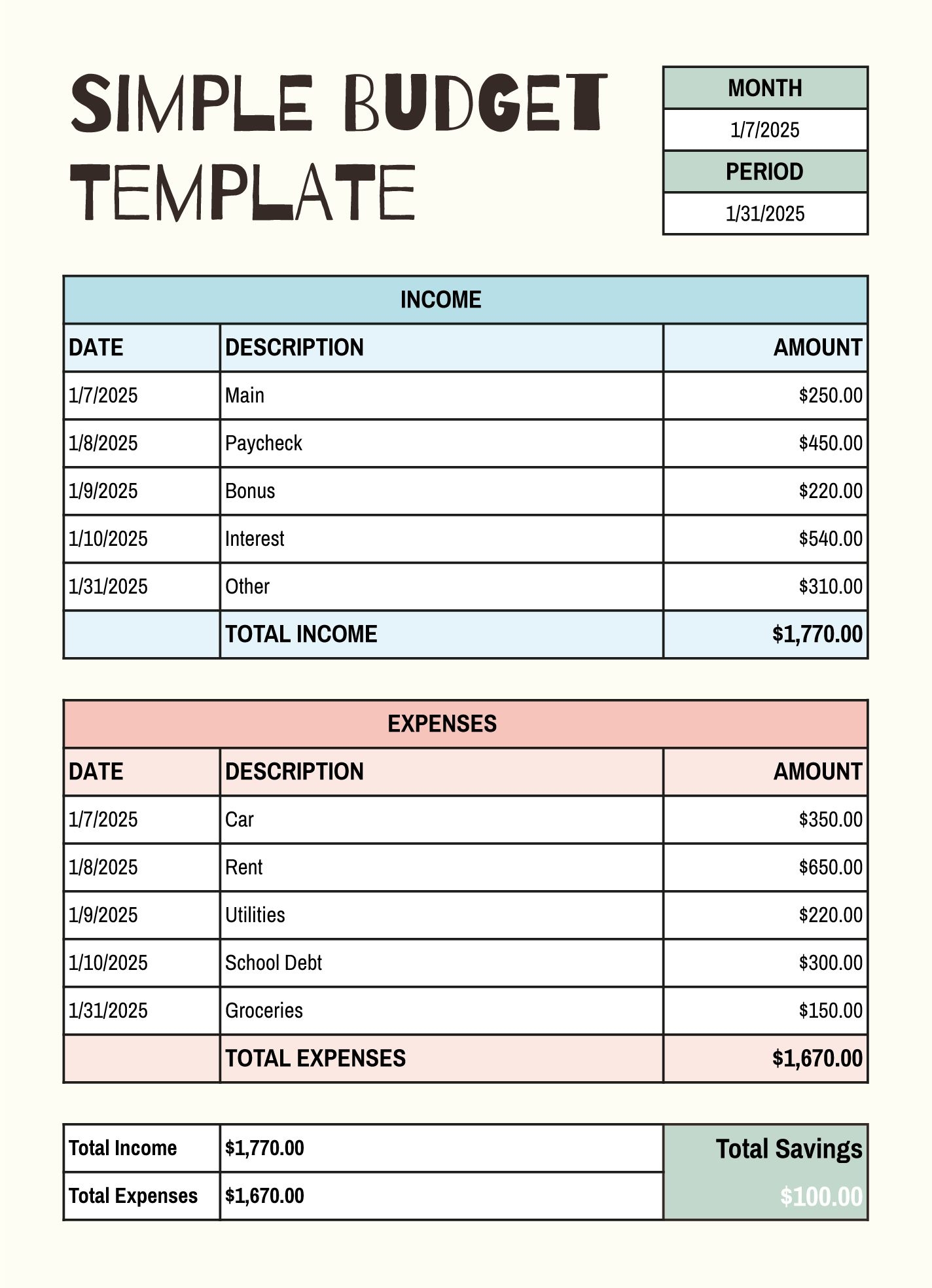 Simple Budget Free Google Sheets Excel Template Artofit