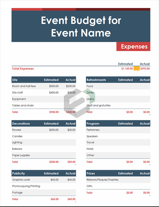 Simple Event Budget Template Excel