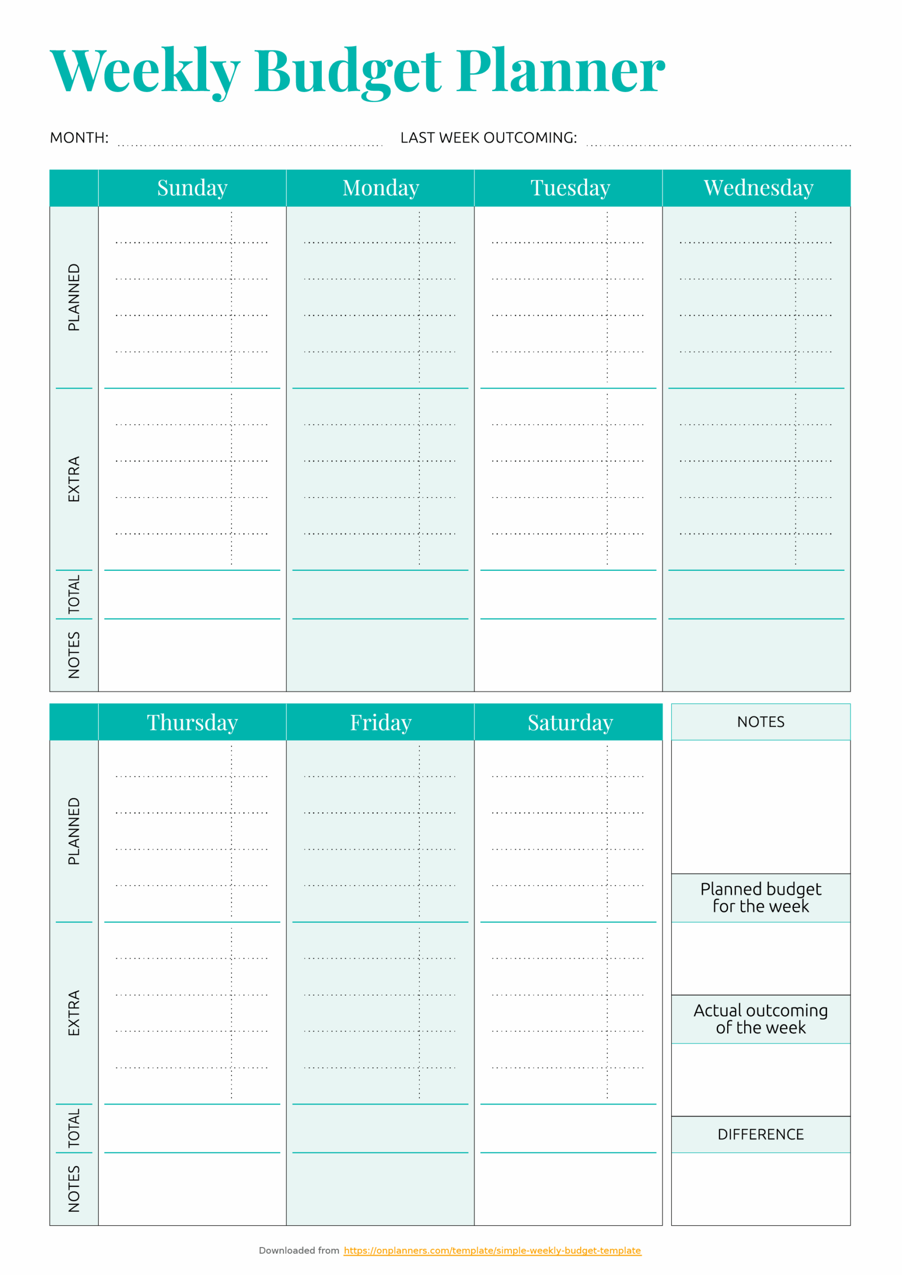 Simple Free Printable Budget Planner