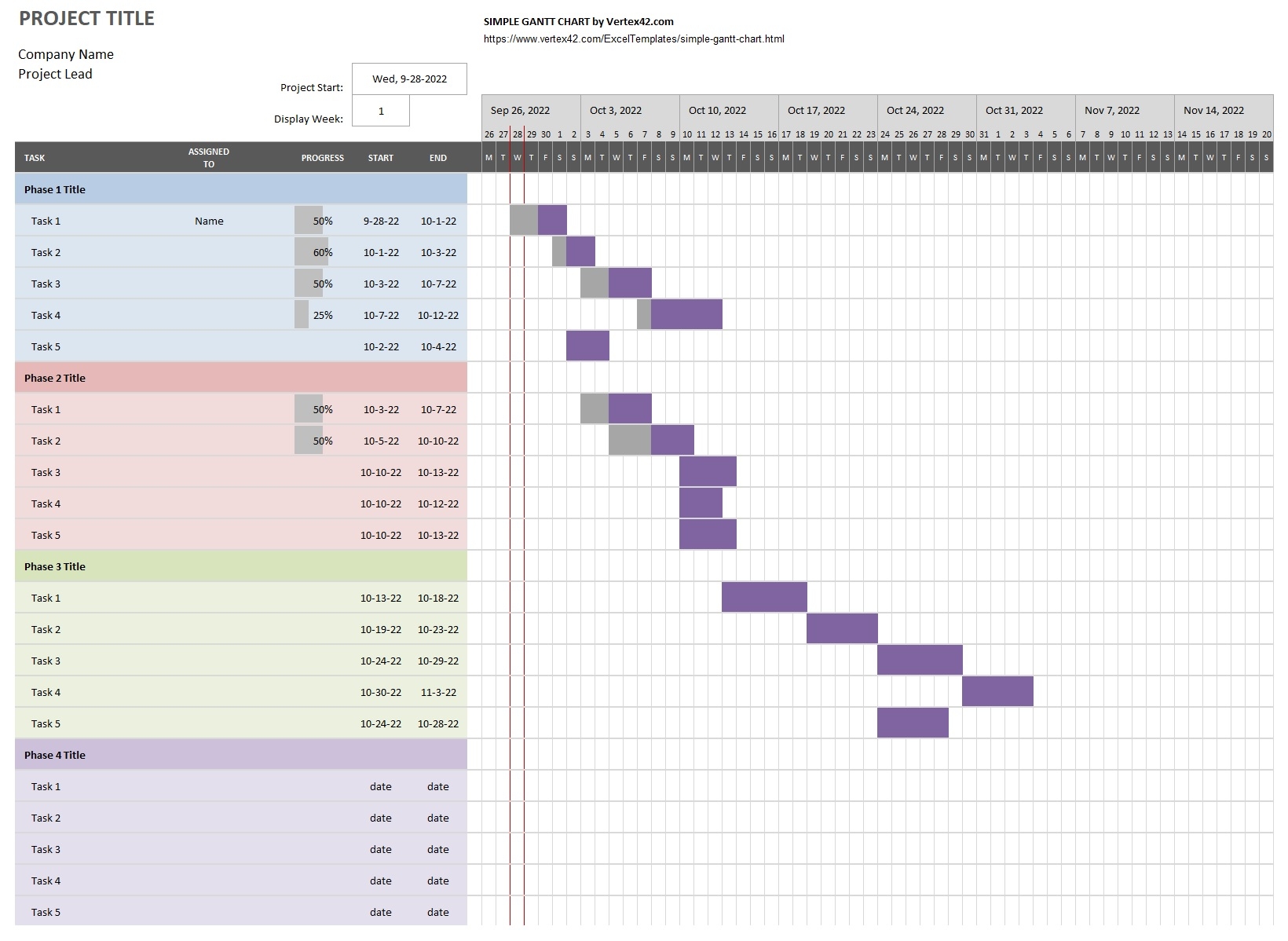 Simple Gantt Chart Template In Excel Download Xlsx 