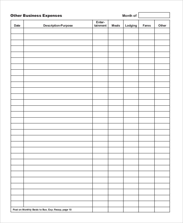 Small Business Printable Expense Report Template
