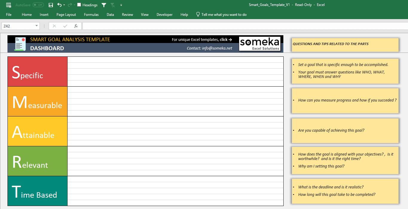 SMART Goals Excel Template Employee Goal Setting Template