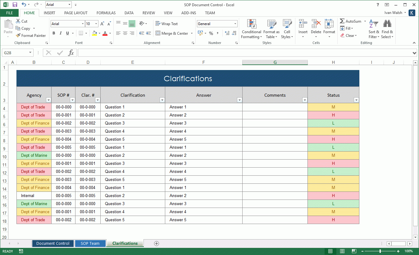 Sop Excel Template