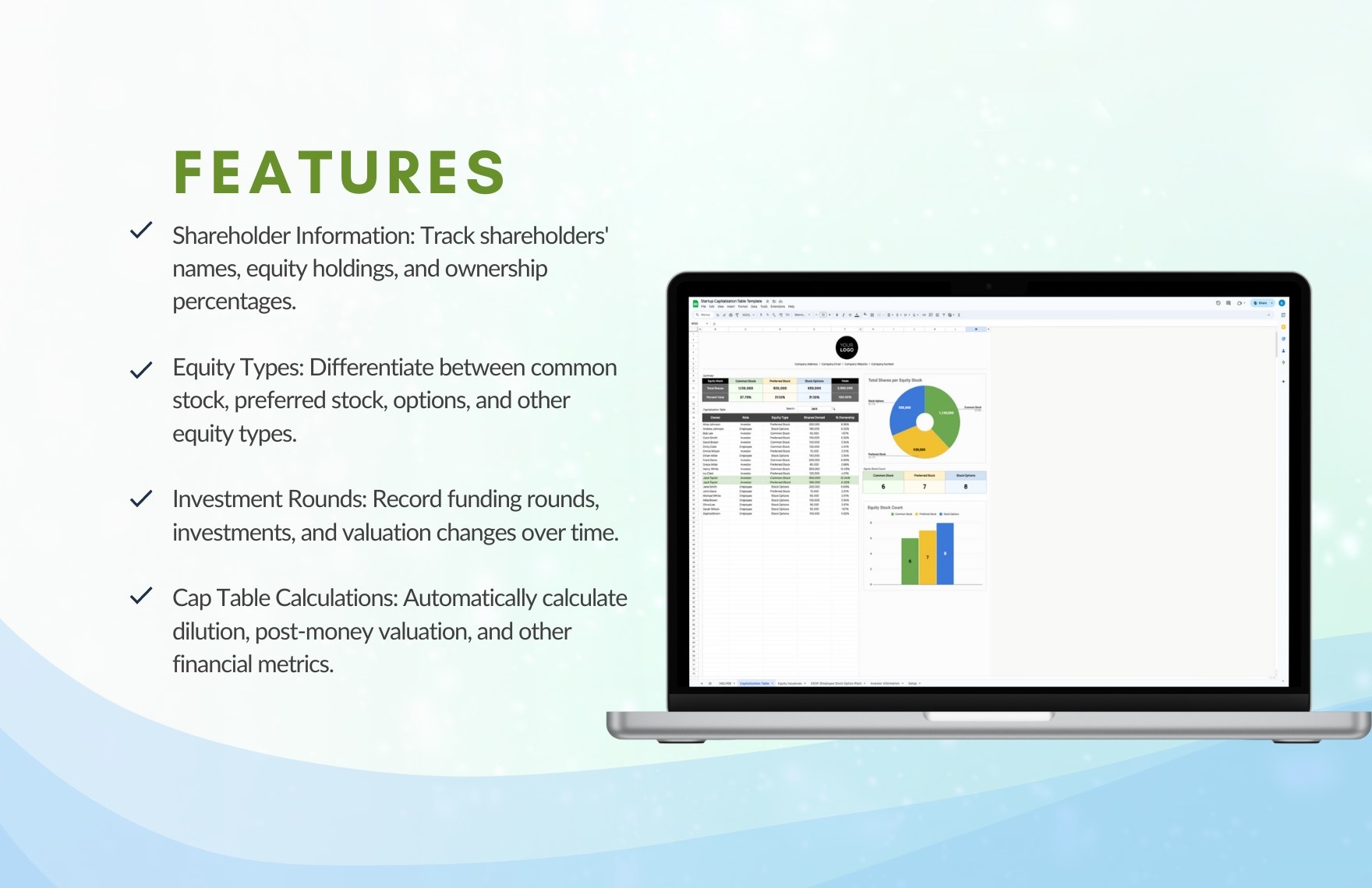 Startup Capitalization Table Template In Excel Google Sheets 
