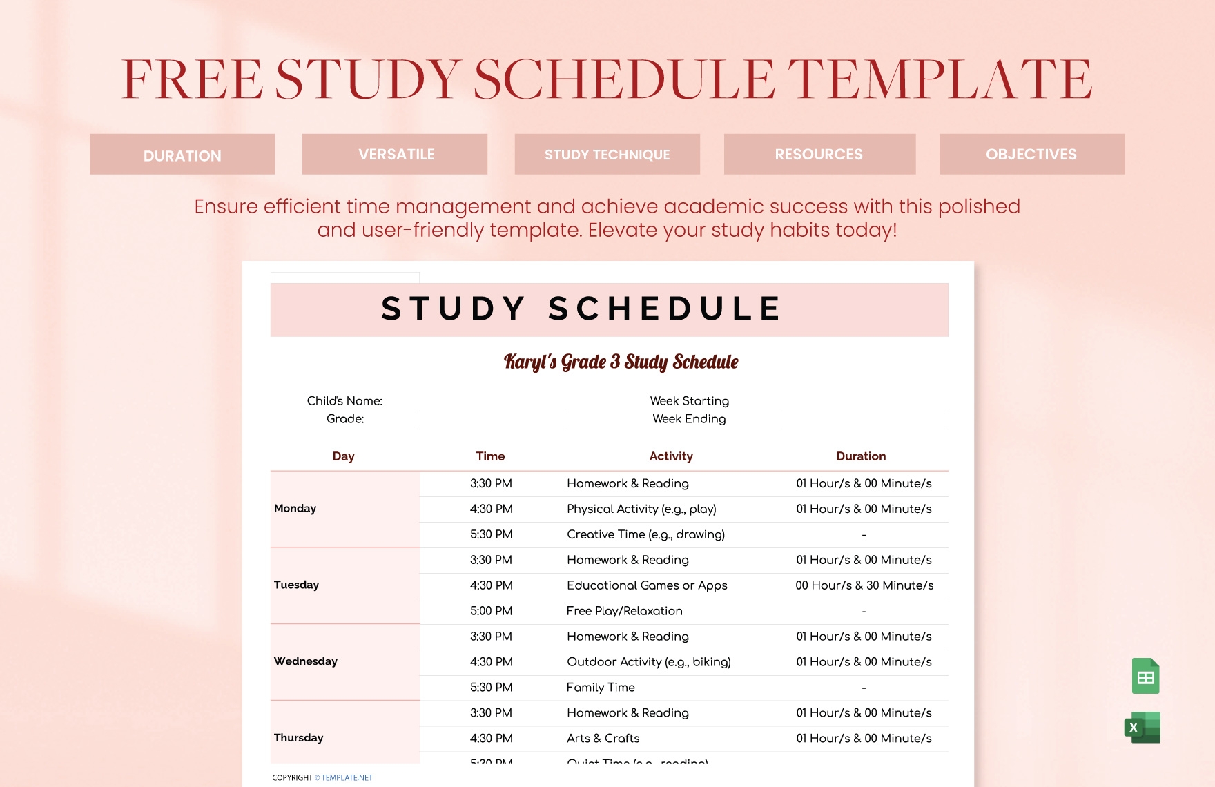 Study Plan Excel Template Infoupdate