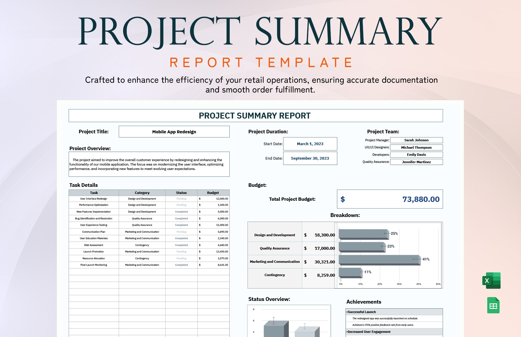 Summary Report Template In Excel Google Sheets Download Template