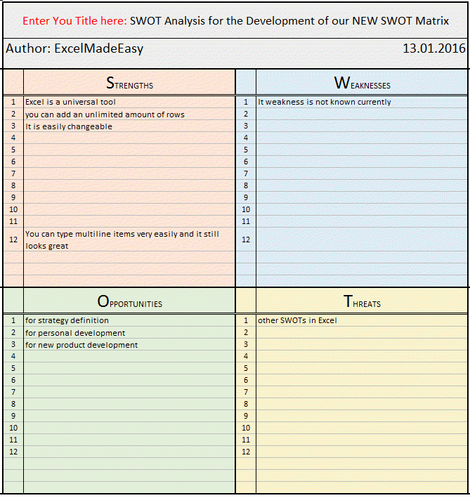 Swot Analysis Excel Template Swot Matrix Excel Templa Vrogue co