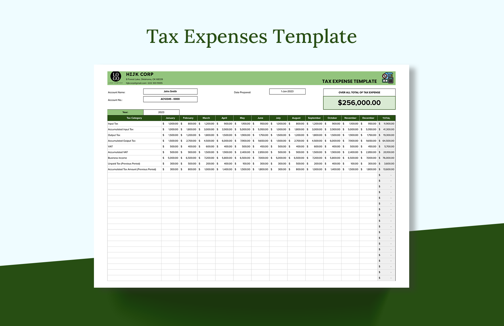 Tax Expenses Template Excel Google Sheets Template
