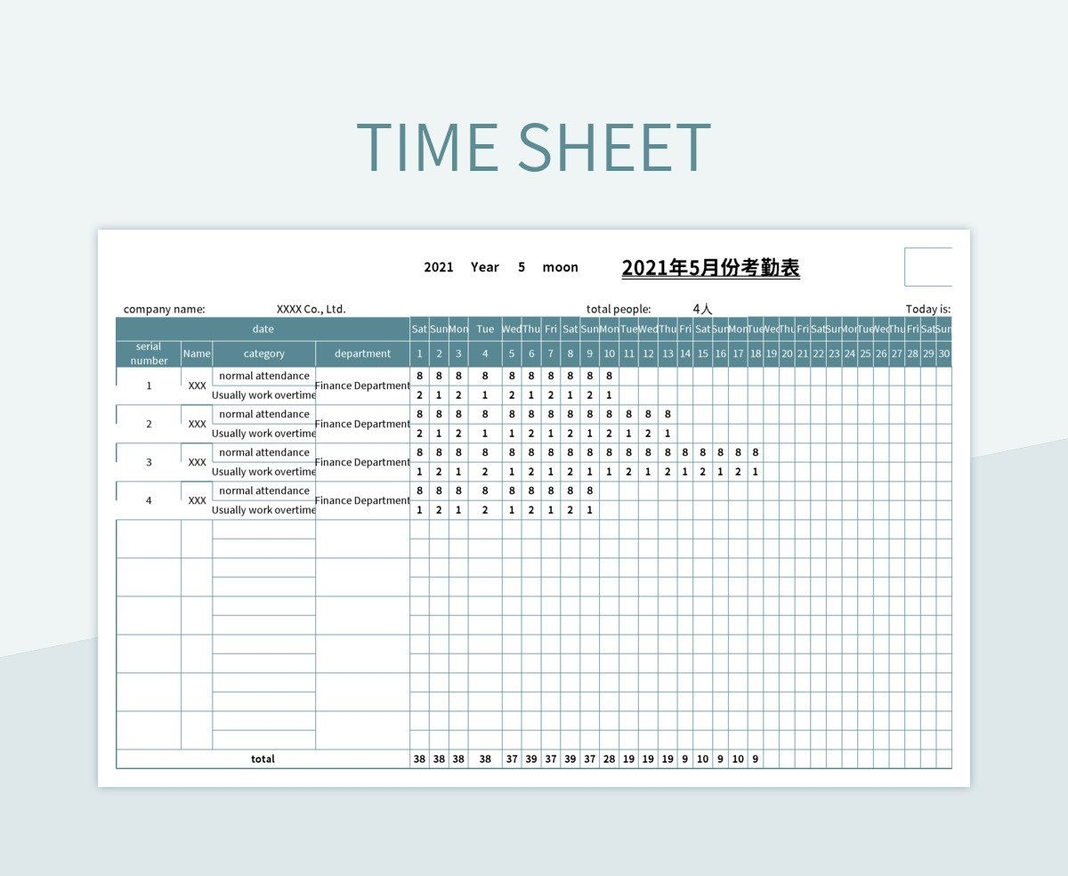 Time Sheet Excel Template And Google Sheets File For Free Download 