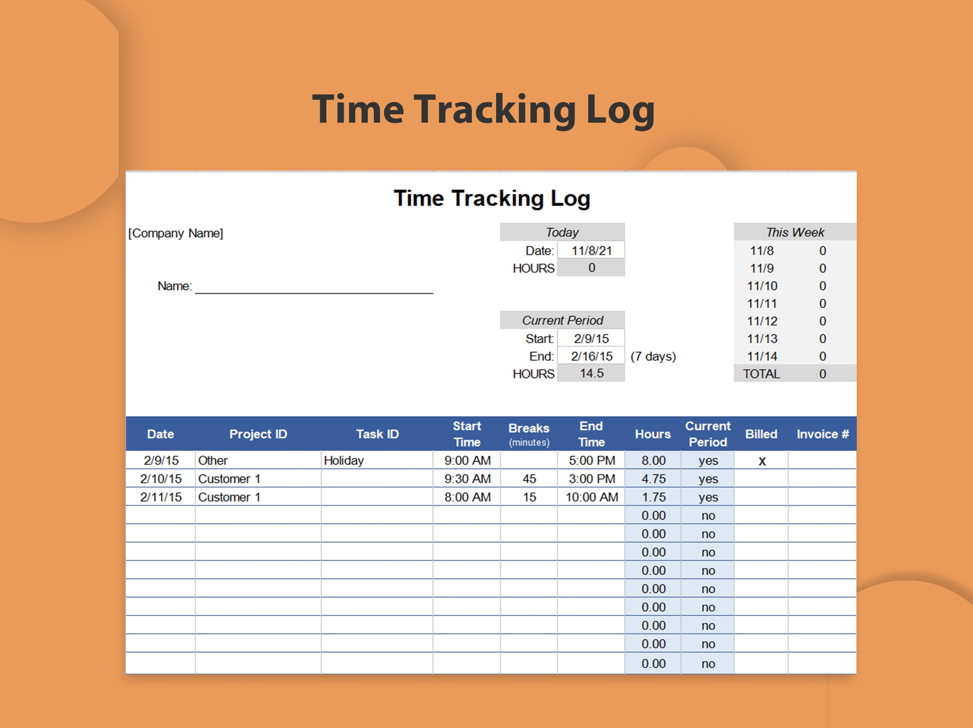 Time Tracking Excel Template