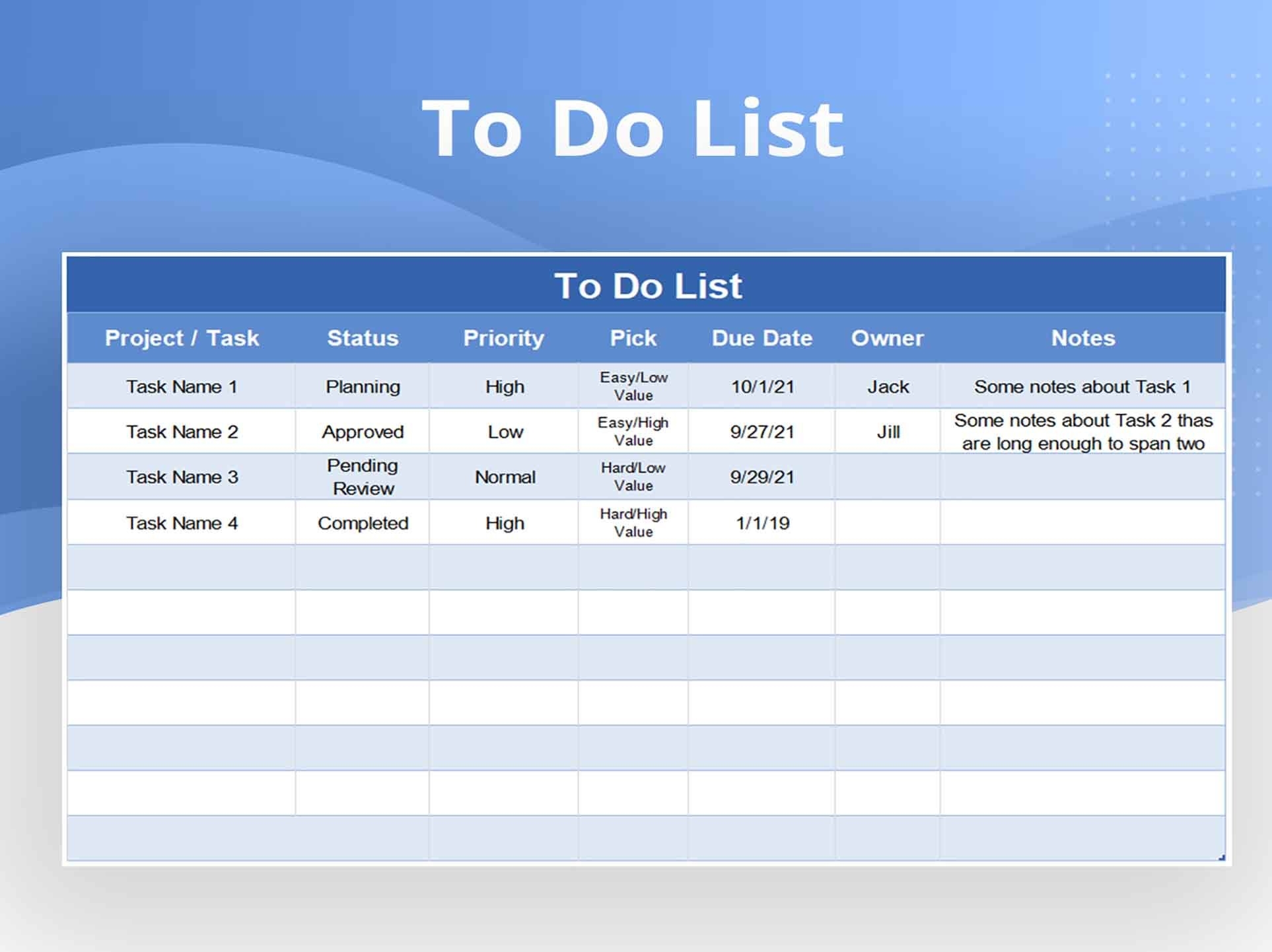 To Do List Excel Template