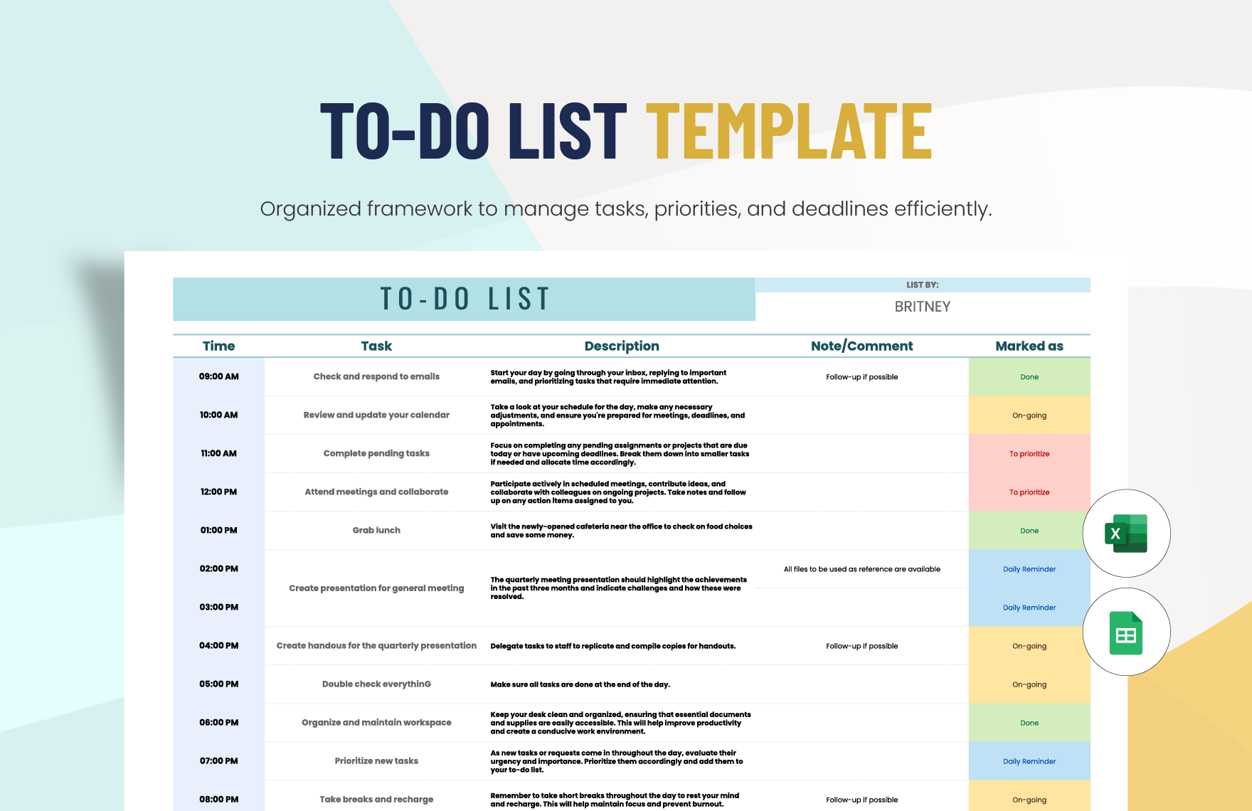 To Do List Templates In Excel FREE Download Template
