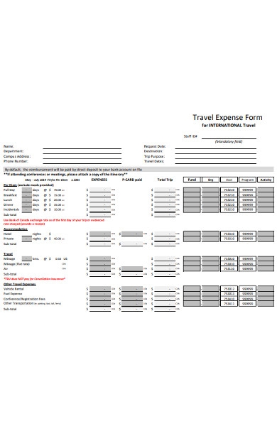 Traditional Travel Expense Forms Printable And Free Printable Forms 