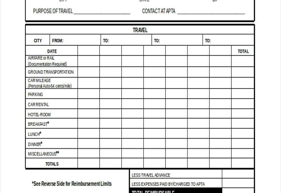 Traditional Travel Expense Forms Printable And Free Printable Forms