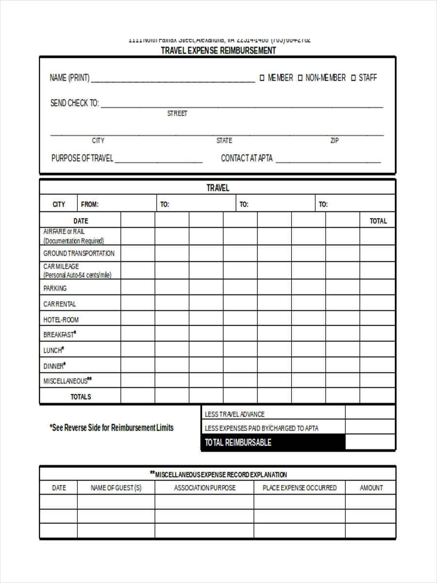 Traditional Travel Expense Forms Printable And Free Printable Forms 