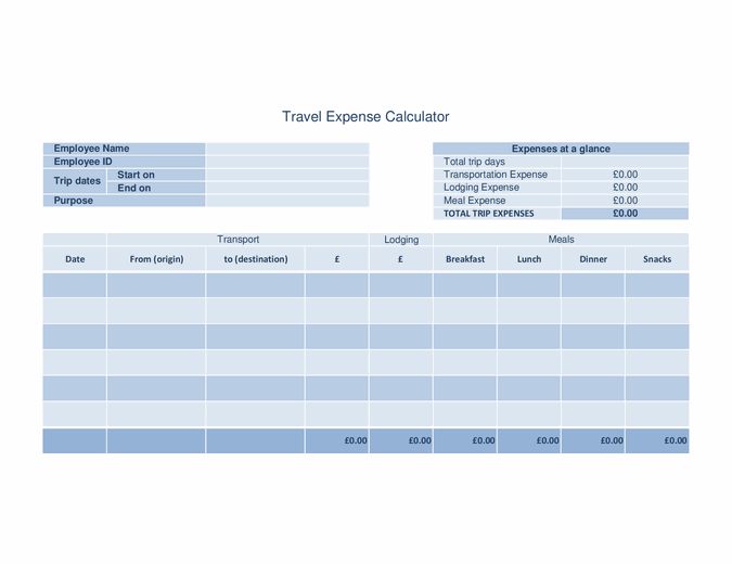 Travel Expense Log Printable Template