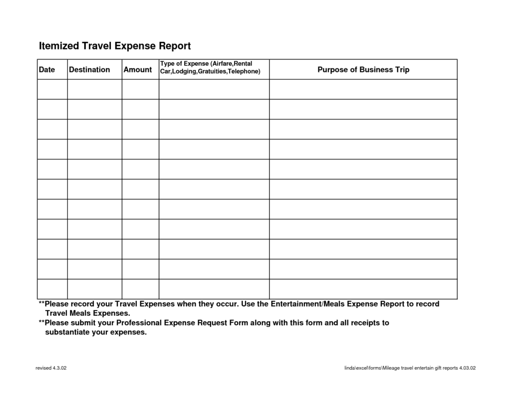 Travel Expense Spreadsheet With Regard To Detailed Expense Report 