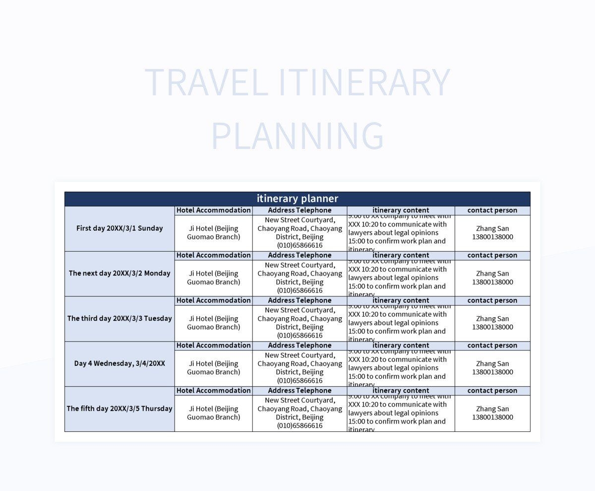 Travel Itinerary Template Excel Free Infoupdate