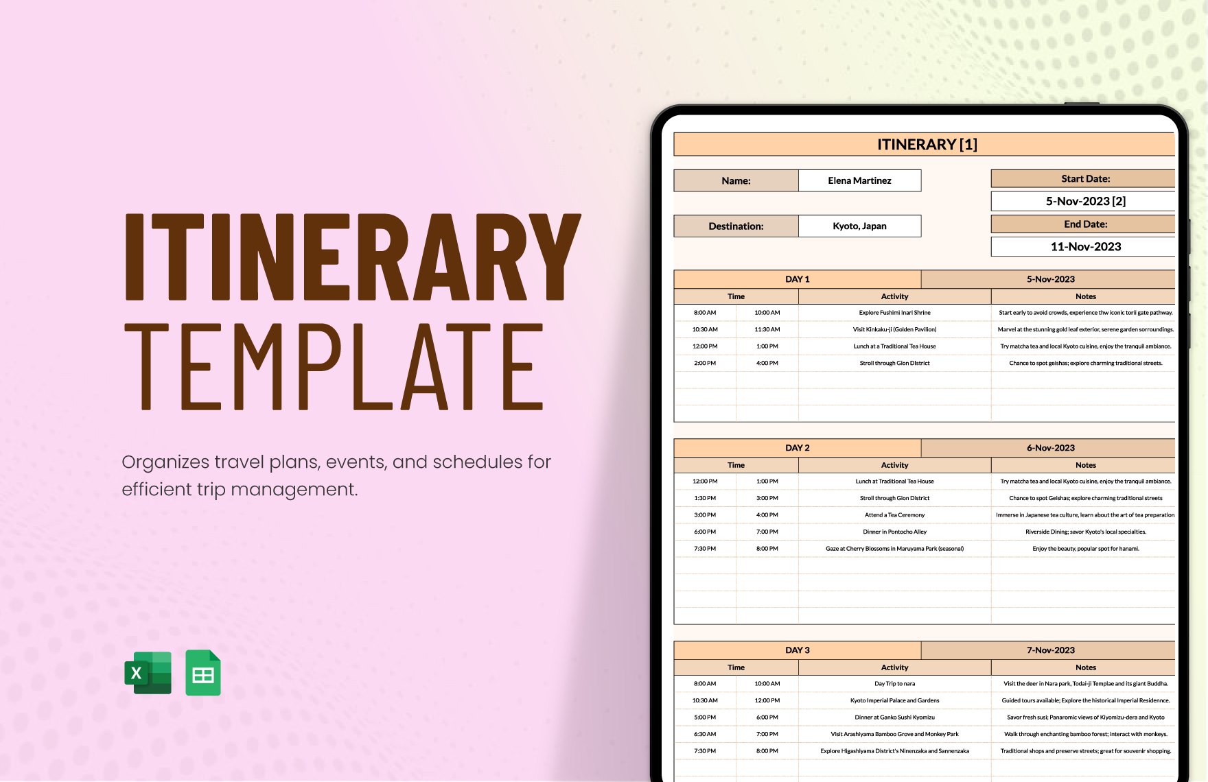 Travel Itinerary Template Excel Free Infoupdate